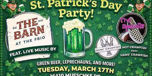 St. Patrick's Day with The Spicoli's and Hans' Crawfish at The Barn!