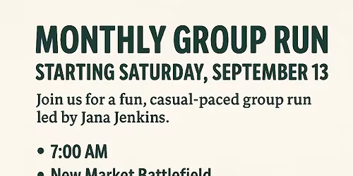 \ud83c\udfc3\u200d\u2640\ufe0f VTBR Monthly Group Run \u2013 2nd Saturdays