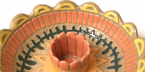 Handbuilt pottery: candle holder with sgraffito