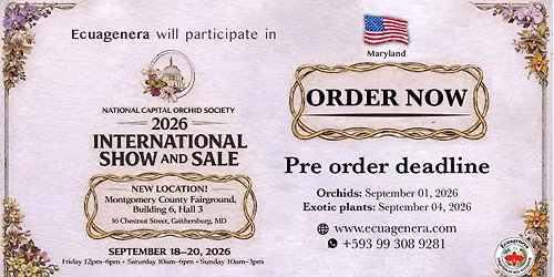 Ecuagenera will participate in the 2026 NCOS Orchid Show & Sale