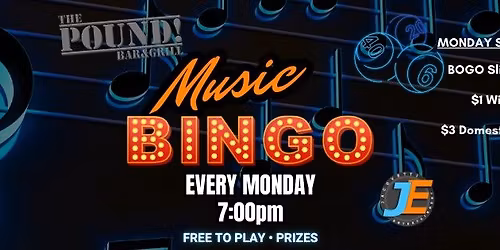 Music Bingo @ The POUND! Bar & Grill \ud83c\udfb6\ud83c\udf7b