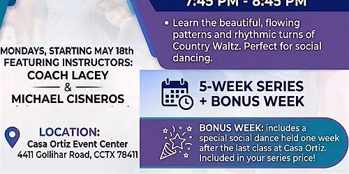 Country Waltz Foundations Series MONDAYS 7:45 PM Starts 5\/18 5-Week + BONUS