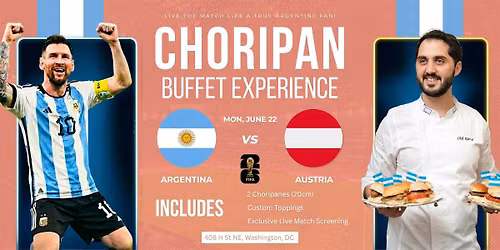 Choripan Buffet at Tango Pastry | June 22 | 1 PM | FIFA WC: Arg vs Austria