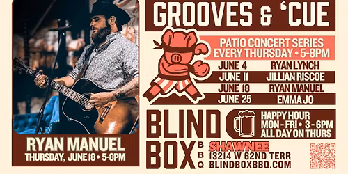Free Concert Series: Ryan Manuel on Thursday, JUNE 18 from 5-8PM in Shawnee
