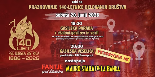 🚒 140 let PGD Ilirska Bistrica - Gasilska parada in veselica 🎉 — Šercerjeva cesta 17, 6250 Ilirska Bistrica, Slovenija