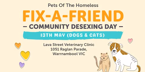 Warrnambool Fix-A-Friend Desexing Day for Dogs - 13th May  2026