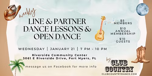 Weekly Line & Partner Dance Lessons & Open Dance!