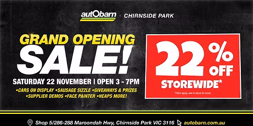 Grand Opening Sale! @ Autobarn Chirnside Park 🎉