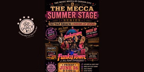 \ud83e\udea9 FunkyTown 70\u2019s Funk Costume Party  The Mecca Summer Stage Series \u2022 Parking Lot Revival