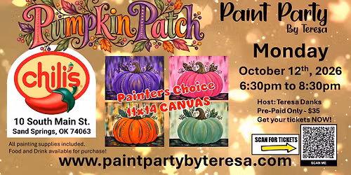 Paint Party - Chilis Sand Springs - Pumpkin Patch - $35 per painter