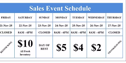 Nov 21st - 27th Sales Event Schedule