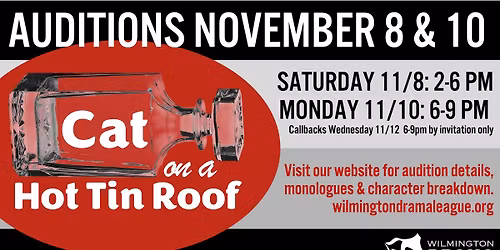 Cat on a Hot Tin Roof Auditions at Wilmington Drama League