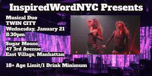 InspiredWordNYC Presents Musical Duo TWIN CITY at Sugar Mouse