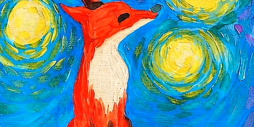 Morning Art Sessions for Adults. The Fair Fox that Loved Van Gough in acrylic on canvas board.