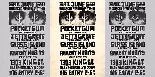 LIVE MUSIC: Pocket Gum \/ Glass Island \/ Absent Habits \/ Jetty Grove