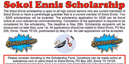 Sokol Ennis Scholarship Deadline