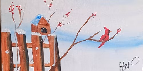 Guided Paint Class - Winter Wonderland with Cardinal