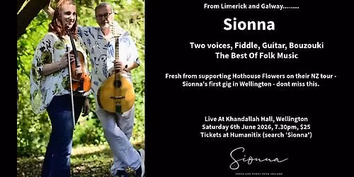 Sionna Live at Khandallah Hall, Wellington June 6th 2026 7:30pm