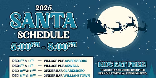 Santa at Cinder Bar Cross Keys - Kids Eat Free! \ud83c\udf85