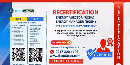 RCEA & RCEM Recertification Energy Auditors and Energy Managers