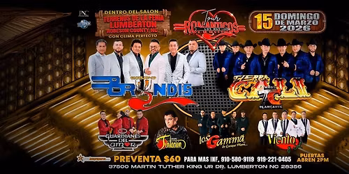 GRUPO BRYNDIS, TIERRA CALI, GUARDIANES DEL AMOR & MAS EN LUMBERTON