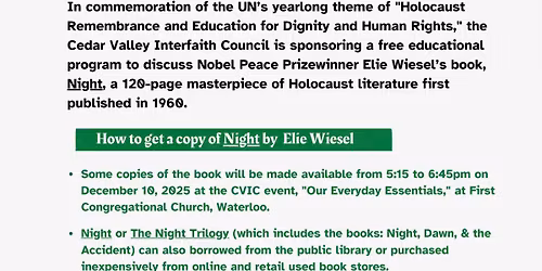 Holocaust Remembrance: Discussion of "Night" by Elie Wiesel