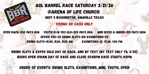 AOL March Barrel Race **BBR Approved**