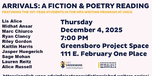 Arrivals: A Fiction & Poetry Reading Featuring the 1st-Year Students in the MFA Writing Program