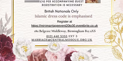Mini Marriage Event: Females 20-30 years , Males 24-34 years Singles Only