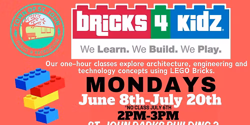 Bricks 4 Kidz- Summer Session- Monday, June 8th-July 20th- 2pm-3pm
