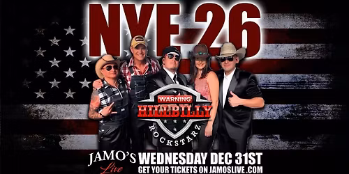 NYE 26 Hillbilly Rockstars Complimentary Food Champagne Toast at Jamos Live