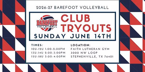 BAREFOOT VOLLEYBALL CLUB TRYOUTS 2026-27 SEASON