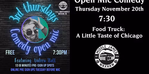 Open Mic Comedy Night! Thursday, November 20th 7:30