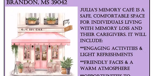 Julia\u2019s Memory Cafe Free! Caregivers must attend with loved one.