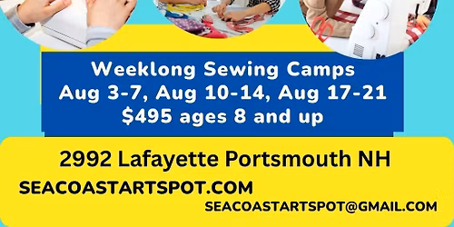 Kids Sewing Summer Camp Mon-Fri ages 8 & up $495