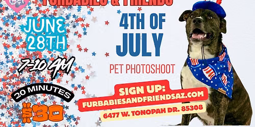 4th Of July Mini Pet Photoshoot - Sunday June 28, 2026 - 7-10am - 20 Minutes - $30
