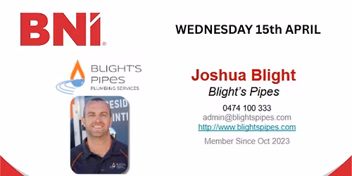 BNI Networking Event, featuring Josh from Blight's Pipes