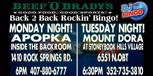 Beef 'O' Brady's Rockin' Bingo Inside The Backroom Next Door
