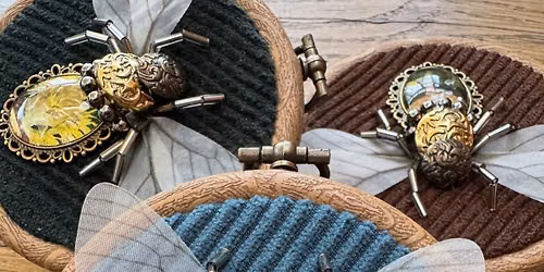 Embroidery hoop old jewelry insects