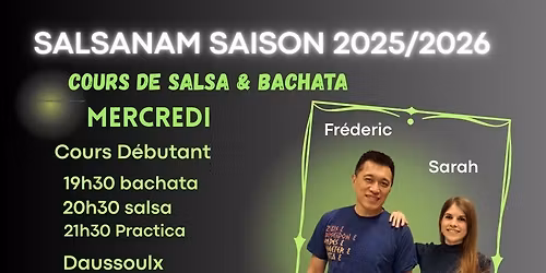 Cours Salsanam, niveau d\u00e9butant, salsa\/bachata 2026