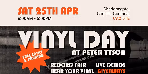 VINYL DAY @ PETER TYSON, CARLISLE. SAT 25th APR. Records, Music Demos, Hi-Fi, Audio, Cleaning + more