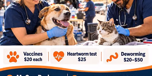LOW-COST DRIVE-THROUGH VET CLINIC AT McGEE PARK!