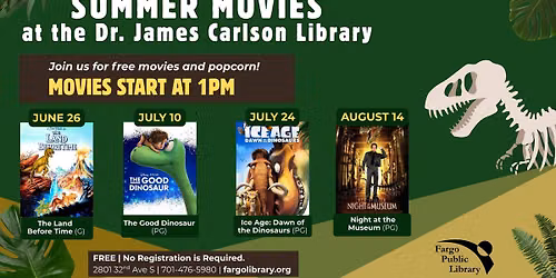 Summer Movies at the Dr. James Carlson Library
