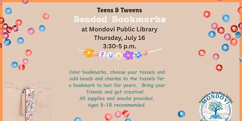 Summer Reading Teens & Tweens Program:  Beaded Bookmarks