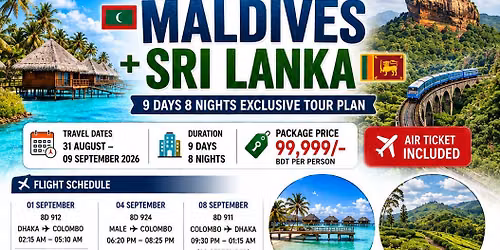 Maldives (Maafushi) & Sri Lanka Tour \ud83c\uddf2\ud83c\uddfb\ud83c\uddf1\ud83c\uddf0\ud83d\udcb0 Only BDT 99,999\ud83d\udcc5 8 Days Tour\ud83c\udf0dALF International  