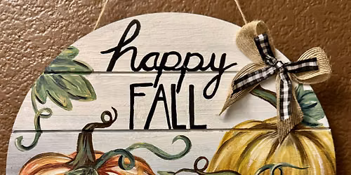 Happy Fall Round Wood Sign Painting at Mountainside Bakery