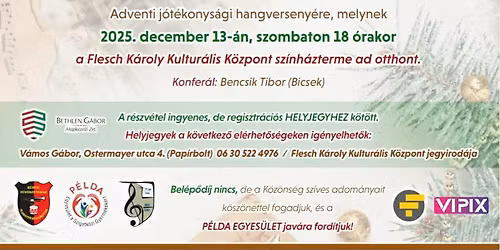 Adventi j\u00f3t\u00e9konys\u00e1gi koncert a K\u00fchne Koncert F\u00fav\u00f3szenekarral a P\u00e9lda Egyes\u00fclet jav\u00e1ra