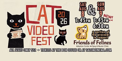 Cat Video Fest 2026 at Salem Cinema to benefit Friends of Felines!