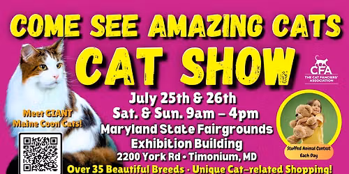 Come See Amazing Cats \ud83d\ude3b\u2764\ufe0f\ud83c\udf89 at the PURR-FECT Timonium, MD Cat Show & Adoption Event July 25-26!