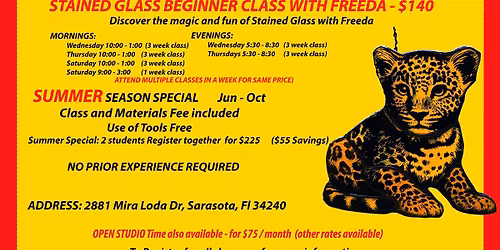 !BEGINNER Stained Glass Class with Freeda - $140 Jun-Sep 2025